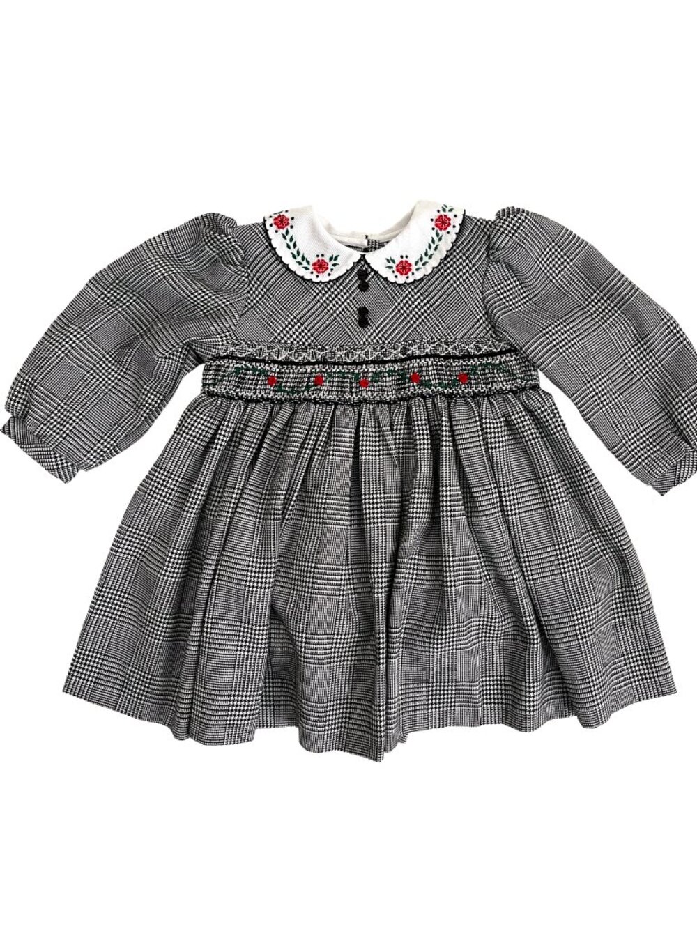 Vintage Sarah Louise Infant Dress, Black White Plaid Smocked, 12 Months